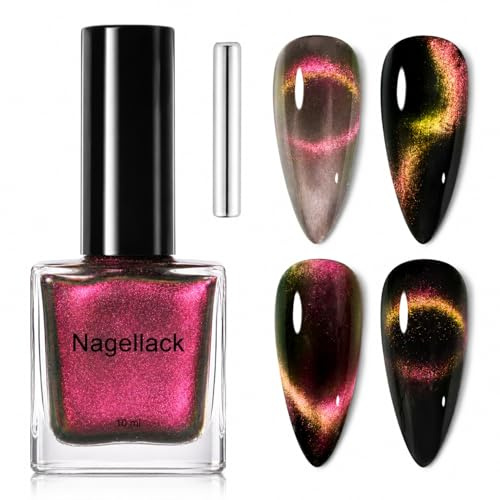 Virellay 10ml Magnetischer Cat Eye Nagellack Rosa – Schnelltrocknend & ohne UV Lampe Nagellack Holografisches Chamäleon – Ölbasierter Nail Polish für DIY Nagelkunst