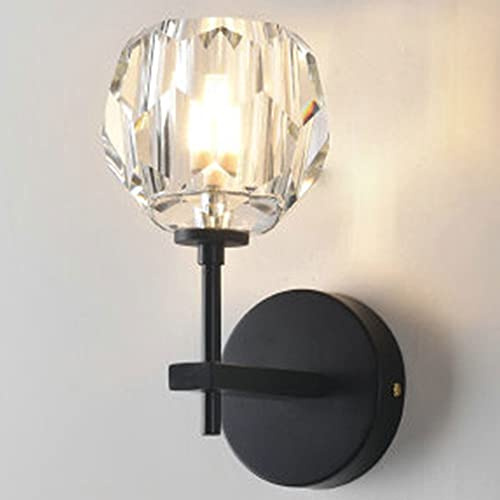 Crystal Wall Sconce - Minimalist Wrought Iron Bedside Lamp for Bedroom, Villa, Hotel Decor - Elegant Indoor Lighting Fixture