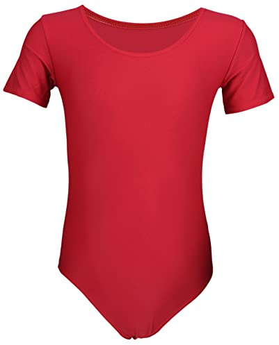 Aquarti Mädchen Kurzarm Ballettanzug Einfarbig, Farbe: Rot, Kinder Größe: 146