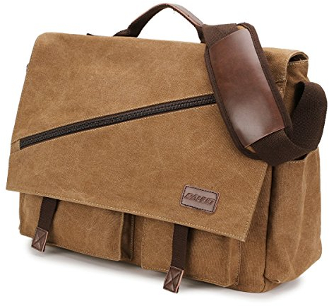 RAVUO 17 Inch Laptop Messenger Bag, Water Resistant Shoulder Bag for Men Canvas Briefcase Satchel for Work and School