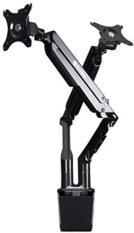 SilverStone SST-ARM21B - Two ARM LCD LED Monitor Mount Bracket, adjustable, with gas-spring, 360° Rotation, -90°/+15° tilt up/down, +90°/-90° Swivel - Max VESA 100x100, black