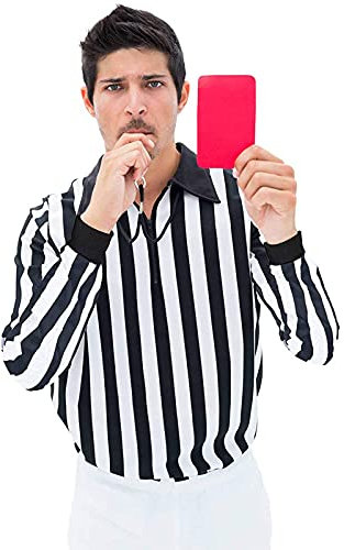 Men's Official Long Sleeve Black & White Referee Shirts Jersey Ref Umpire Uniform Basketball Football Hockey, Black & White-long Sleeve Collar, Medium