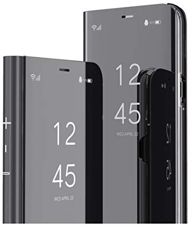 MRSTER Samsung Note 20 Hülle Clear View Standing Cover, Spiegel Handyhülle Schutzhülle Flip Case mit Standfunktion hülle für Samsung Galaxy Note 20 / Note20 5G. Flip Mirror: Black