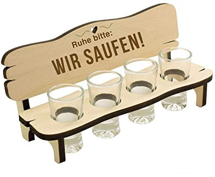 Spruchreif · Schnapsbank mit Gravur · Schnapsbank mit 4 Gläsern · Geschenk für Männer und Frauen · Schnapslatte mit Schnapsgläsern · Schnapsbank aus Holz
