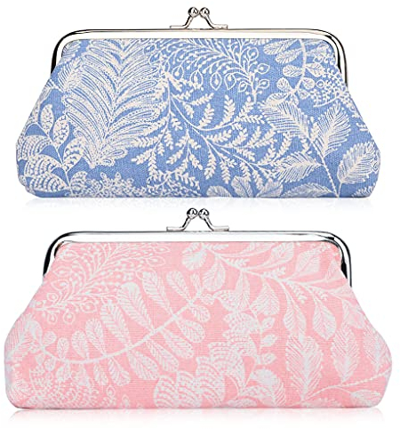 Oyachic 2 Packs Damen Geldbörse mit Clipverschluss, Klippverschluss Portemonnaie Klein Vintage, Spangenportemonnaie Retro, Coin Purse Women Change Wallet