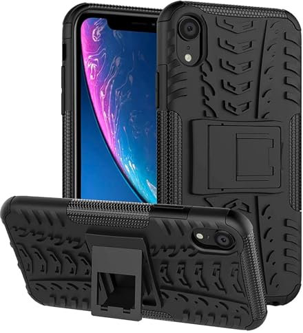 CoolGadget Outdoor Handyhülle für iPhone XR, Robuste Schutzhülle mit integriertem Ständer und stoßfestem Design, Schwarz