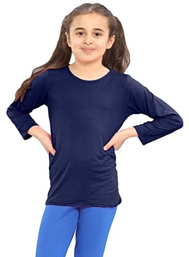 Hamishkane® Kids Long Sleeve School T-Shirt, Plain Round Neck Stretchy Girls Long Sleeve Tops, Casual and Comfortable Kids T Shirts - Boys and Girls School Shirts Navy