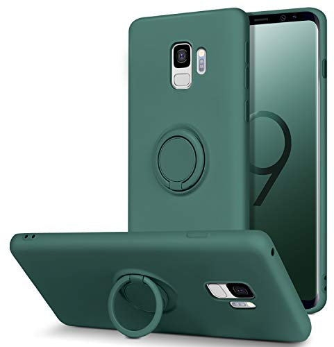 BENTOBEN Coque pour Samsung Galaxy S9, Étui Silicone Liquide Doublure en Microfibre Douce Ultra-Mince TPU avec Flexible Anneau Support Couverture de Protection Housse pour Samsung S9- Armée Verte