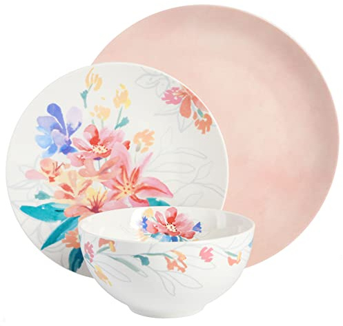 Spice by Tia Mowry Goji Blossom - Juego de vajilla de porcelana (12 unidades), color rosa