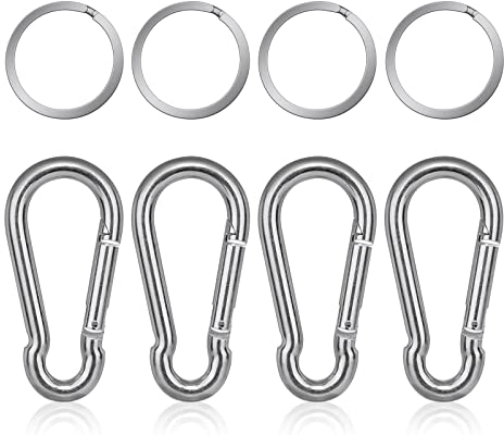 Flintronic Moschettoni, 4Pezzi Moschettone Acciaio Zincato, Ganci Moschettoni, Gancio a Moschettone Portachiavi per Borse, Altalene, Campeggio, Escursionismo(60mm- Carico Massimo 120kg )