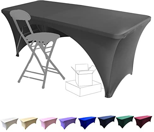 Dololoo Elasthan Tischdecke 183cm x 75cm, 6ft Polyester Rechteckige Tischdecke mit offenem Rücken Dehnbare Tischdecke, Hochzeit, Party, Küche, Dekoration-Dunkelgrau
