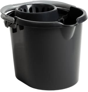 JMS we create smile - 16L Litres Mop Bucket in Midnight Black - Plastic Floor Cleaning Bucket with Removeable Wringer Attached and Easy Grip Carry Handle