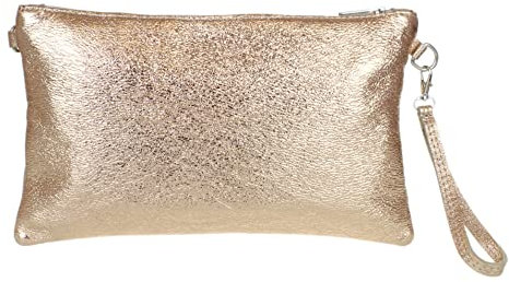 Girly Handbags Womens Italian Snake Skin Metallic Leather Clutch Bag (Pale Champagne)