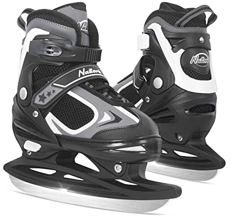 Nattork Patines de hielo ajustables para niños, niños y hombres, patines de hockey con cordones, zapatos de patinaje sobre hielo negro, talla L