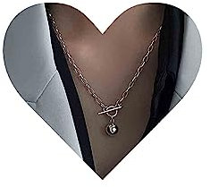 Allereya Geometric Silver Ball Pendant Necklace Short Paper Clip Necklace Punk Oval Link Chain Necklace Geometric Rectangle Chain Necklace Toggle Necklace Jewelry for Women and Girls (Silver)