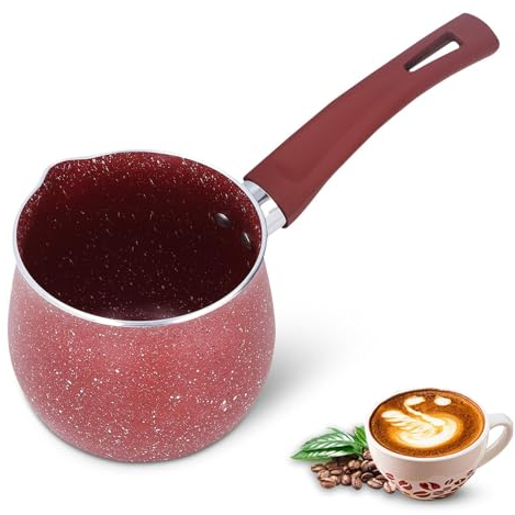 Antihaftbeschichtete Milchpfanne mit Deckel, Eingriff-Kaffeekanne mit Verbrühungsschutz, Antihaft-Pfanne, Mini-Milchtopf, Stielkasserolle, leichter Küchenkochtopf(rot)
