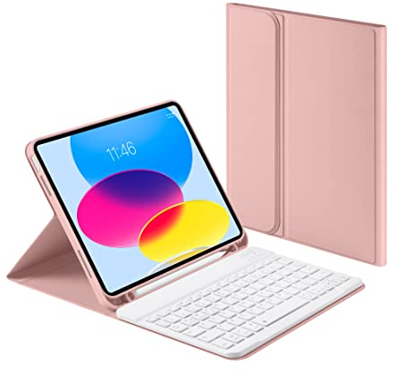 Laetass Hülle mit Tastatur für iPad 10 Generation 10.9 Zoll 2022, Magnetisch Abnehmbarer Tastatur mit stifthalter, Auto Schlaf/Wach, Deutsches QWERTZ-Layout(pink)