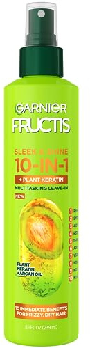 Garnier Fructis Sleek & Shine 10-in-1 for Frizzy, Dry Hair, Plant Keratin, 8.1 Fl Oz, 1 Count (Packaging May Vary)