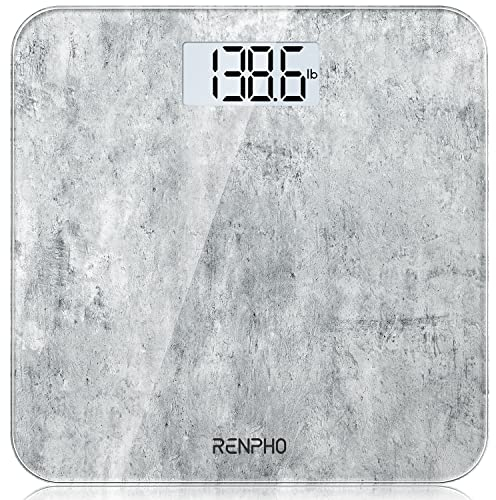 RENPHO Pèse-personne numérique pour poids corporel, balance de bain électronique avec capteurs de haute précision, machine de pesage précise pour personnes, affichage LED, étape sur (ST/LB/KG), béton,