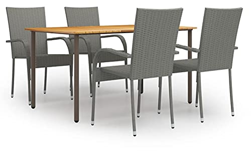 Tidyard Gartenmöbel 5-TLG.Garten-Essgruppe Gartengarnitur Loungemöbel Gartengruppe Sitzgarnitur Sitzgruppe Tisch Stühle Gartenstuhl Gartentisch Esstisch Essstuhl Poly Rattan Grau