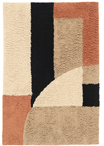 RugVista Badematte Cadiz, 90 x 60 cm, Rechteckig, Mittelflor, Moderner Badteppich, Maschinenwaschbar bis 30°C, 100% Baumwolle, Beige/Terra