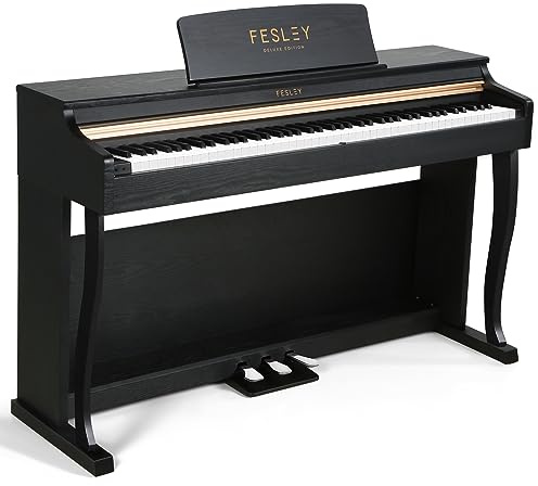Fesley 88 Keys Digital Piano Weighted Keyboard: Electric Home Piano with Hammer Action, Vertical Piano Keyboard with Two 25W Speakers, Triple Pedal, Bluetooth Support