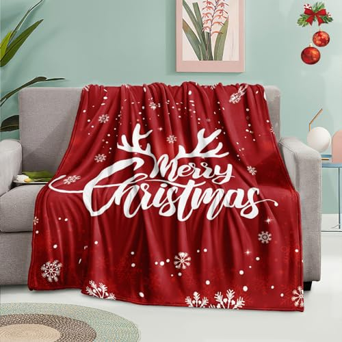 Bedbay Weihnachtsdecke, Weihnachts-Bettwäsche, rote Weihnachtsdekoration, Schneeflocken, Elchmuster, Überwurfdecke für Couch, Sofa, Bett, weicher, leichter Plüschüberwurf (rot, Überwurf (127 x 152,4