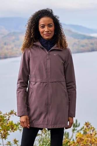 Mountain Warehouse Hilltop Womens Waterproof Jacket - Lightweight with Adjustable Hood & Side Pockets - Best for Spring Summer Wet Weather, Walking, Outdoors & Camping Taupe Women's Size 10