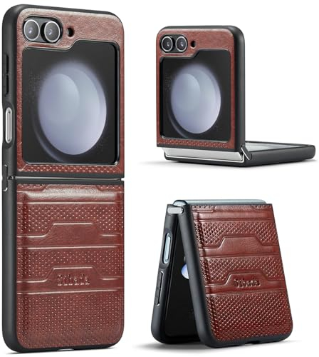 Sibada Cuir Coque pour Samsung Galaxy Z Flip5 5G Cas avec Charnière De Connexion pour Galaxy Flip 5 (2023) - Marron