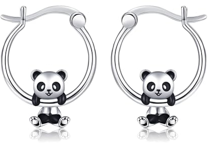POPLYKE Panda Ohrringe für Damen 925 Sterling Silber Tier Ohrringe für Mädchen Panda Creolen Panda Schmuck Geschenke