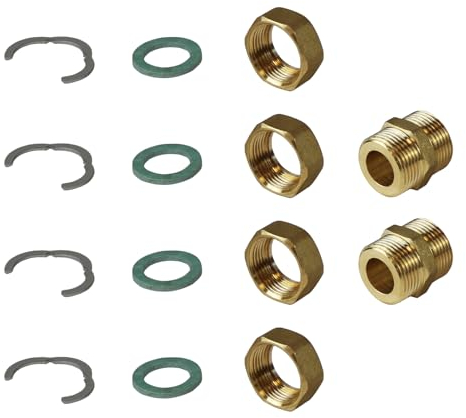 ENVIRON- 4er Anschluss Set mit Doppelnippel flachdichtend [DN12, DN16, DN20, DN25] für Edelstahl Wellrohr Verschraubung Solarleitung Solarrohr Fitting Montage (DN16-3/4)