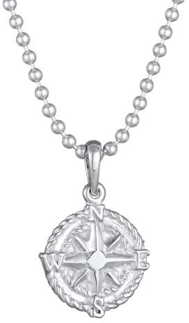 Kuzzoi Collana da uomo con ciondolo a forma di rosa dei venti (15 mm) in argento sterling 925 con ciondolo a forma di rosa dei venti (15 mm) in argento sterling 925 marittima con bussola, Argento