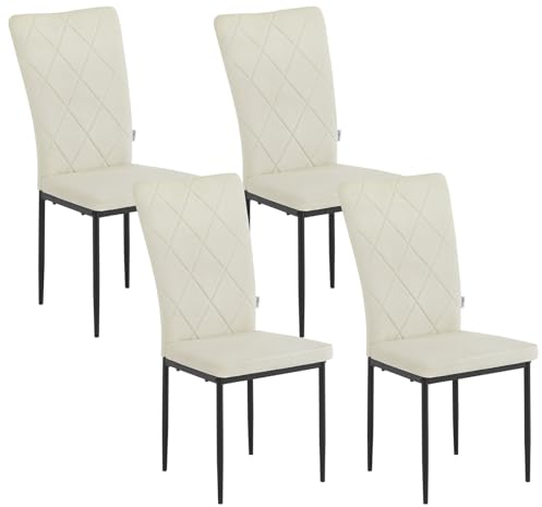 WOLTU Esszimmerstühle 4er Set, für Esszimmer Küche Wohnzimmer Büro, Küchenstühle Samt mit hoher Rückenlehne, Metallbeinen, bis 150 kg belastbar, Creme