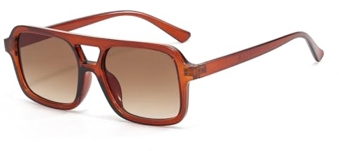 LJCZKA Retro Sonnenbrille Pilotenbrille für Herren Damen,Klassisch 70er Flach Quadratische Doppelsteg Sonnenbrille mit UV400 Schutz