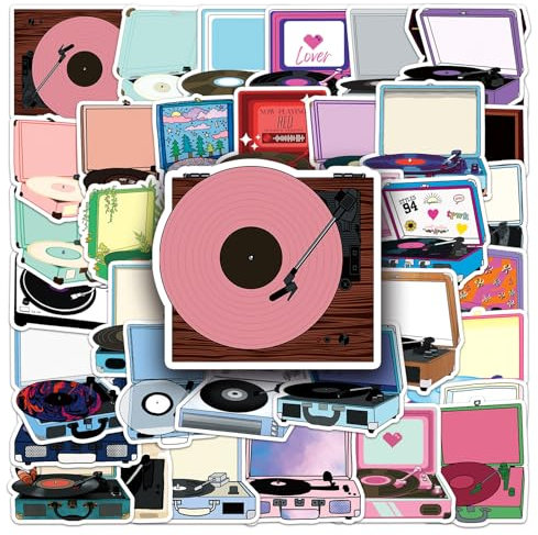 50 adesivi per giradischi per skateboard, bottiglia d'acqua, scrapbooking, auto, casco, bagagli, chitarra, computer, laptop, bici, tazze, decalcomanie musicali in vinile impermeabili, regalo per