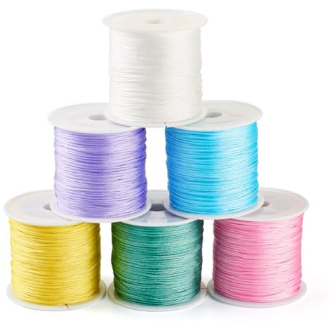 Cheriswelry 6 Rolls 6 Colors Nylon Chinese Knot Cord 0.8mm Nylon Jewelry Beading String for Macrame Bracelet Jewelry Making