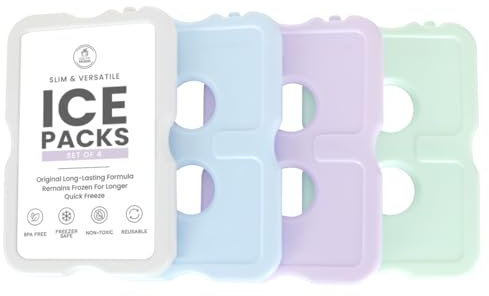 Healthy Packers Slim Long Lasting Ice Packs for Lunch Box (4 Pack), Pastel Cooler Ice Packs, Ice Packs for Lunch Boxes, Lunch Box Ice Packs Reusable, Freezer Packs, Small Ice Pack for Lunch Box