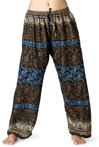 PANASIAM Relaxhose Indostyle - Haremshose Damen - Palazzohose Boho Stil | aus 100% Viskose, leichte Sommerhose in 3 Größen bis 105 cm Länge, auch als Wellnesshose, Yogahose oder Strandhose tragbar