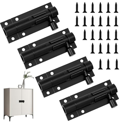 Nuqin Black Door Bolt,4 Pack Barrel Bolt Lock,2 Inch Stainless Steel Door Bolts with Screws for Bathroom,Toilet,Shed,Shower,Garden,Bedroom,Gate Bolt(Black)