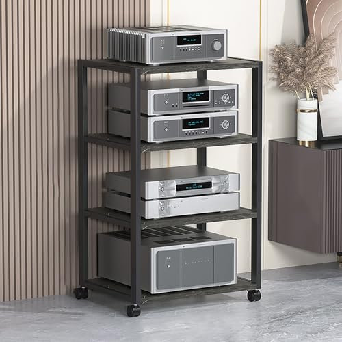 Audio-Displayständer Beistelltisch Plattenspieler Regal TV Rack HiFi Regal Audio Schrank Beweglicher Eck-TV-Ständer Einfach zu Montieren für Wohnzimmer Schlafzimmer Arbeitszimmer.(Nero,50x40x89cm)
