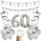 60. Jahrestag Diamantene Hochzeit Deko - 50 Stück Hochzeitstag Girlande mit 60 Jubiläum Folienballon Silber, fünfzackiger Stern Liebe Ballons, Cake Toppers für 60th Anniversary Party Decorations