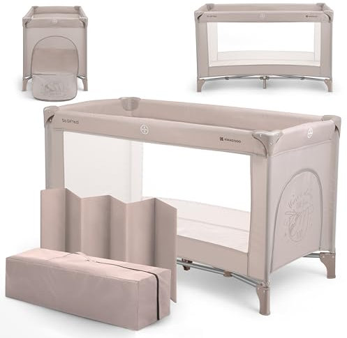 KikkaBoo Reisebett Baby SO GIFTED, Kinderreisebett 120x60 cm, bis 15 kg, Faltbar & Kompakt, Tragbar mit Transporttasche, Zusammenklappbar für Reise & Urlaub, Beige