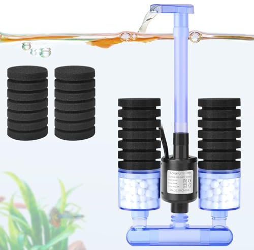 FEDOUR Filtro de Esponja para Acuario con Bomba de Agua, Filtro Acuario Eléctrico Silencioso, Filtro Pecera con 4 Esponjas Filtrantes y Bolas de Cerámica, para Peceras yTortugas y Camarones Hasta 150L