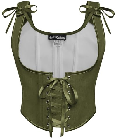 SCARLET DARKNESS Women Corset Top Cottagecore Lace-up Bustier Casual Bustiers Underbust Renaissance Corset Olive Green 18