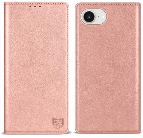 ZZXX for iPhone 16e Wallet Case with [RFID Blocking] Card Slot Stand Strong Magnetic Leather Flip Fold Protective Phone Case for iPhone 16e Case Wallet(Rose Gold-6.1 inch)