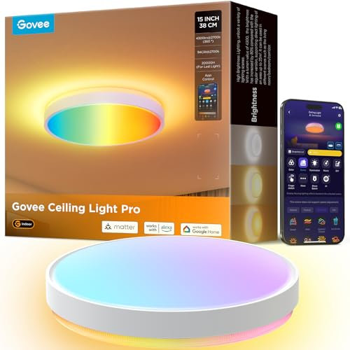 Govee Plafon LED Techo RGBIC, 38cm Lámpara Techo Inteligente, 4300lm Plafón LED Regulable 48.5W Trabajar con Matter, Alexa, Google Assistant, Luz Interior para Salón, Dormitorio, Cocina, Pasillo