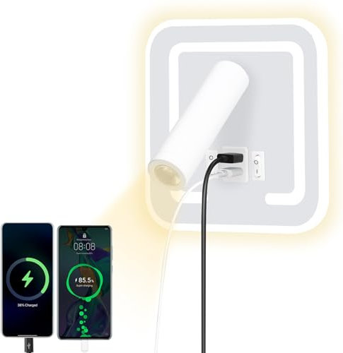HUIZHOU applique liseuse 3W + 9w LED lampe de lecture, port de charge USB, lampe de chevet rotative 3000k pour chambre à coucher, escalier, couloir, Bureau (Carré Blanc)