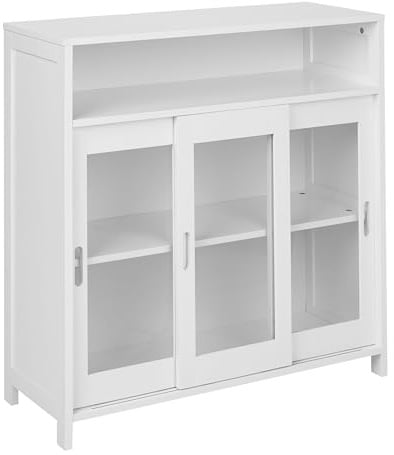 Beliani Modern Sideboard Living Room Bedroom Cabinet 3 Door MDF Board With Top Shelf White Crabtree