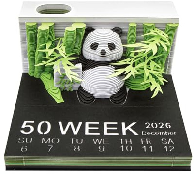Calendrier 3D 2026 Panda, Calendrier Hebdomadaire 3D à Déchirer Sculpture en Papier Panda Notes Autocollantes à Détacher Bloc-notes Panda Avec Porte-Stylo Décoration de Bureau Cadeaux de Noël
