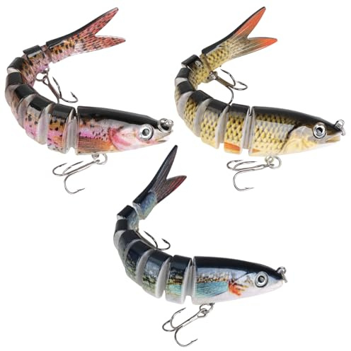 Vakler 3 Stück Angelköder Crankbait, Kunstköder Wobbler Mehrgelenkige Gummifische Köder 18.6g/0.66oz Barsch Hecht Köder Set Hecht Fisch Swimbait lebensechter für Zander Forellen Barsch Raubfisch